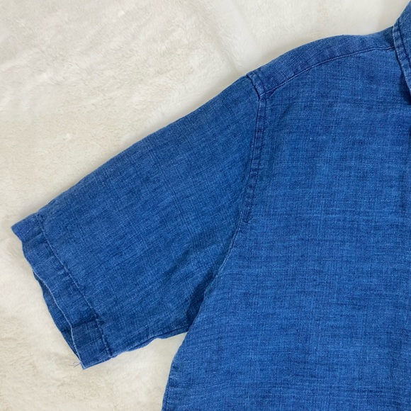 Calvin Klein Mens Shirt Small Button Down Linen Short Sleeve Blue Color Block - Picture 4 of 6